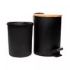 Lixeira-Redonda-de-Metal-com-Pedal-e-Tampa-em-Bambu-Preta-3L-Lyor