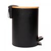 Lixeira-Redonda-de-Metal-com-Pedal-e-Tampa-em-Bambu-Preta-3L-Lyor