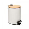 Lixeira-Redonda-de-Metal-com-Pedal-e-Tampa-em-Bambu-Branca-3L-Lyor