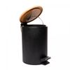 Lixeira-Redonda-de-Metal-com-Pedal-e-Tampa-em-Bambu-Preta-3L-Lyor