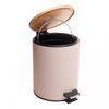 Lixeira-Redonda-com-Tampa-em-Bambu-e-Pedal-5L-Bege-Aco-Inox-Lyor