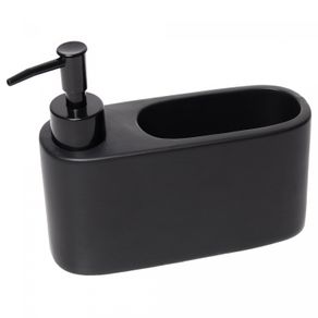 Porta-Detergente-Liquido-com-Suporte-para-Esponja-Preto-360ml-Ceramica-Lyor
