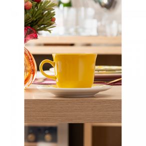 Xicara-de-Cha-com-Pires-Siciliano-260ml-Amarela-Ceramica-Lyor