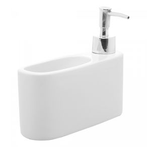 Porta-Detergente-Liquido-de-Ceramica-com-Suporte-para-Esponja-Branco-360ml-Lyor
